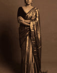 Black Gold Tissue Chanderi Saree - Charkha TalesBlack Gold Tissue Chanderi Saree