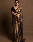 Black Gold Tissue Chanderi Saree - Charkha TalesBlack Gold Tissue Chanderi Saree