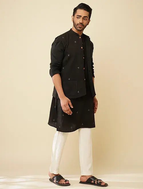 Black Khadi Kantha Jacket - Charkha TalesBlack Khadi Kantha Jacket