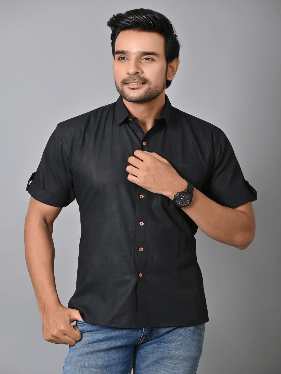 Black Khadi Solid Shirt - Charkha TalesBlack Khadi Solid Shirt