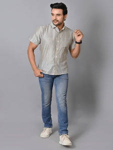 Block Print Chanderi Men Shirt - Off White