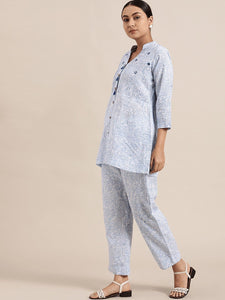 Block Print Cotton Co-ord Set - Blue
