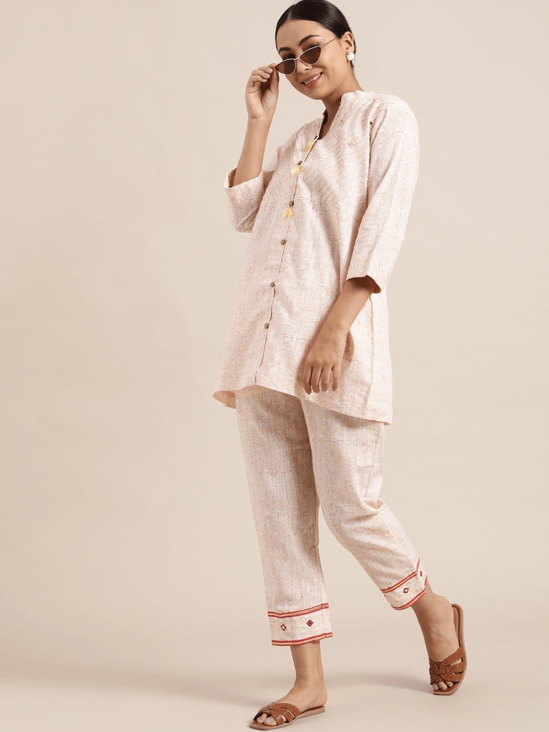 Block Print Cotton Co-ord Set - Pink
