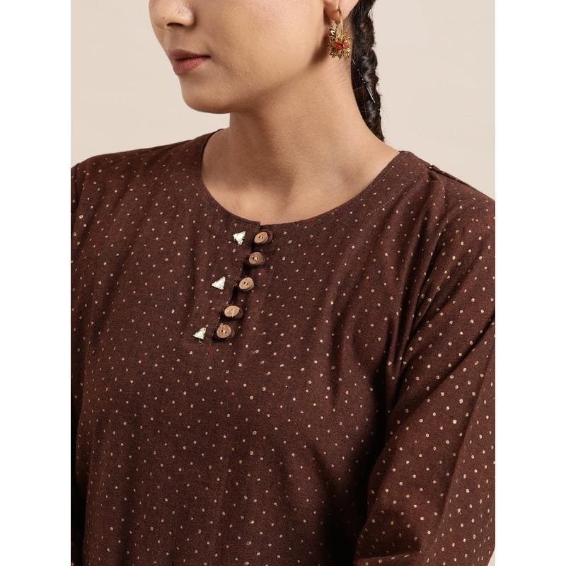 Block Print Cotton Dress - Brown - Charkha TalesBlock Print Cotton Dress - Brown