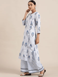 Block Print Cotton Kurta Set - Blue