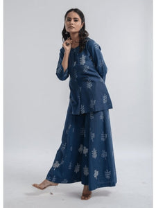 Block Print Cotton Top & Plazzo - Indigo