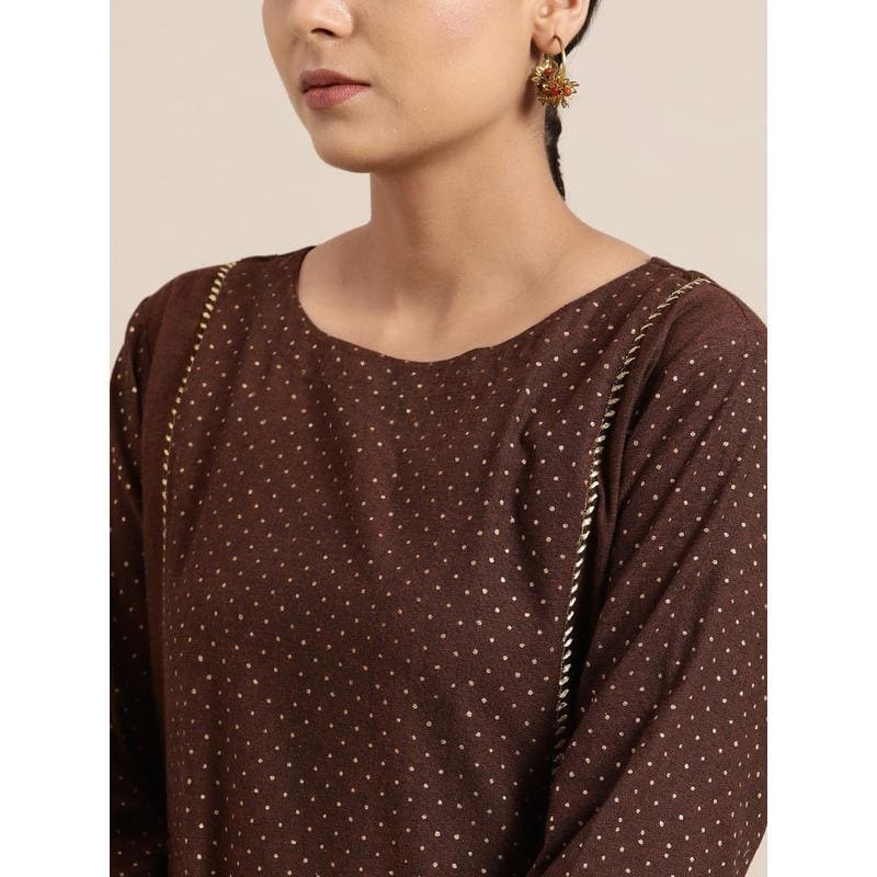 Block Print Dress - Dark Brown - Charkha TalesBlock Print Dress - Dark Brown