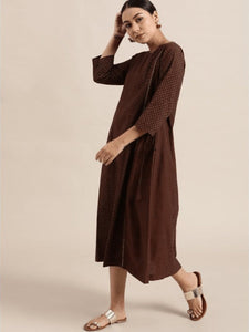 Block Print Dress - Dark Brown