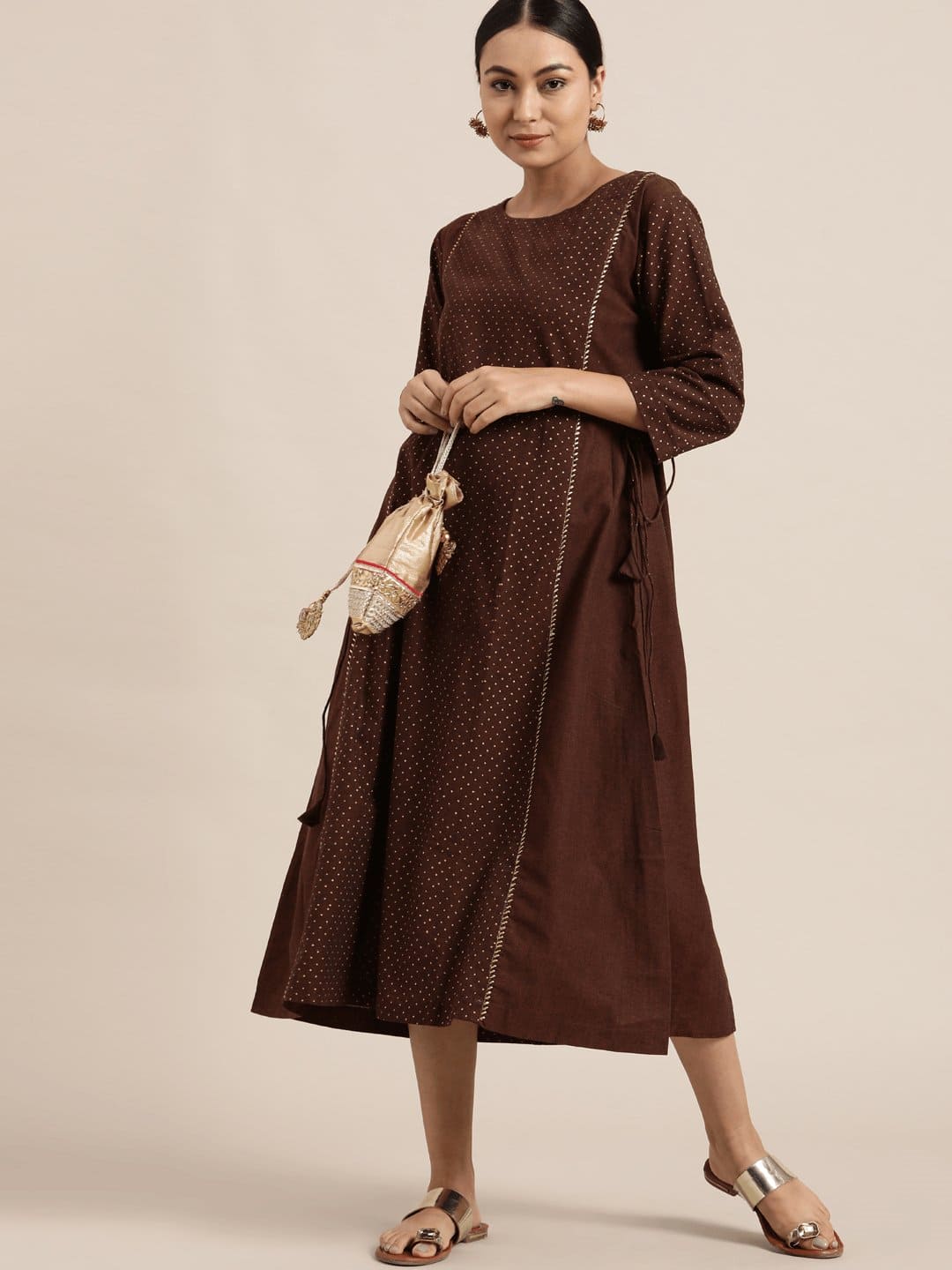 Block Print Dress - Dark Brown - Charkha TalesBlock Print Dress - Dark Brown