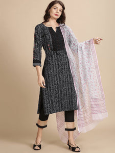 Block Print Kurta Set - Black