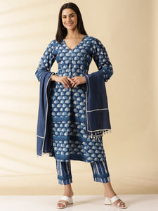 Block Print Kurta Set - Indigo