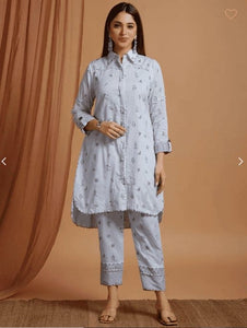 Block Print Mulmul Co-Ord Set - Blue