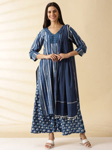Block printed Kurta Set - Indigo