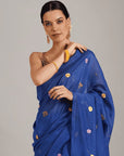 Blue Adda Work Silk Chanderi Saree - Charkha TalesBlue Adda Work Silk Chanderi Saree