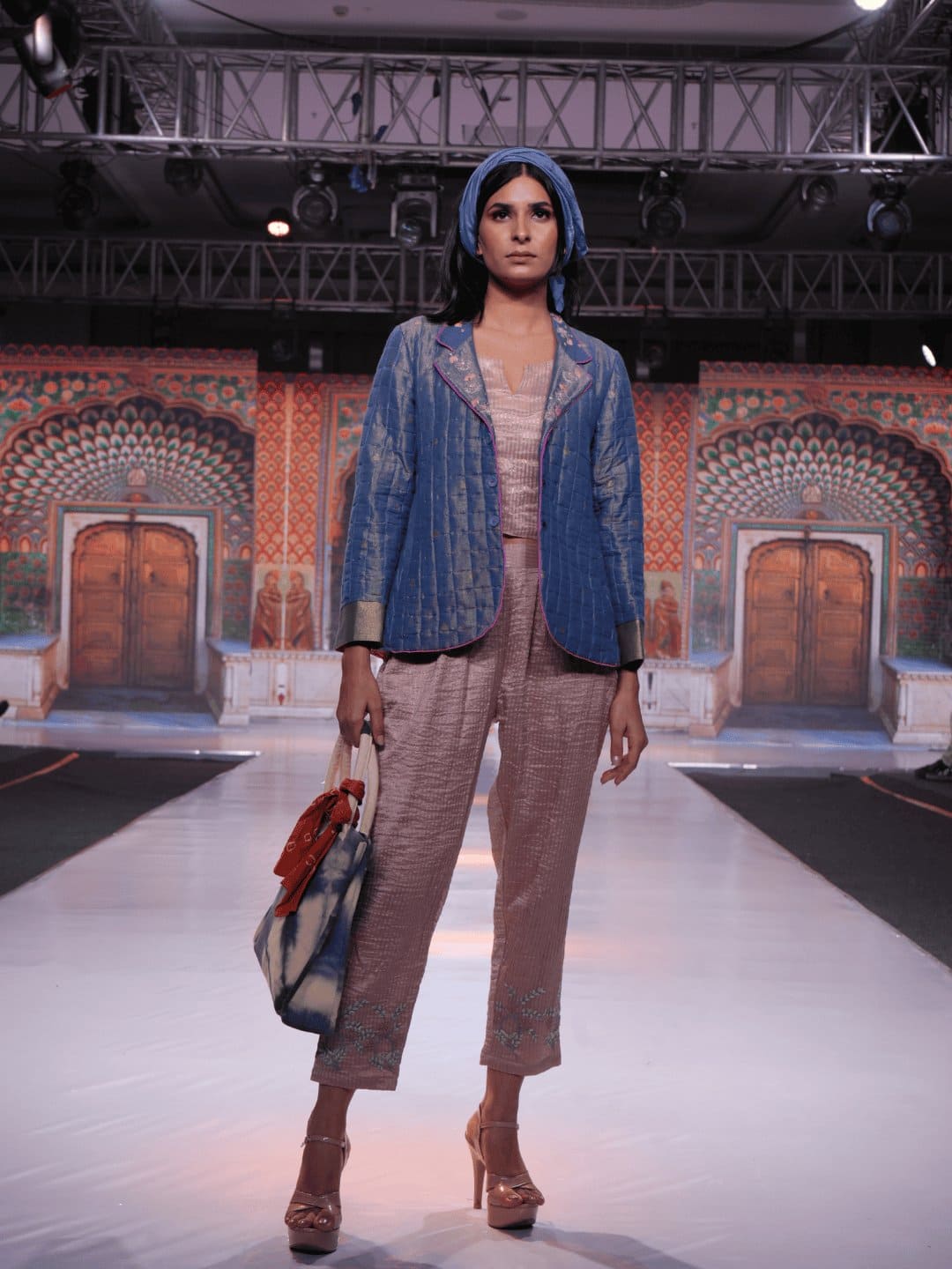 Blue Banarasi Zari Quilted Women Jacket - Charkha TalesBlue Banarasi Zari Quilted Women Jacket