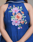 Blue Bold Bloom Embroidered Kurta Set - Charkha TalesBlue Bold Bloom Embroidered Kurta Set