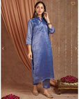 Blue Chanderi Silk Shimmer Kurta Set - Charkha TalesBlue Chanderi Silk Shimmer Kurta Set