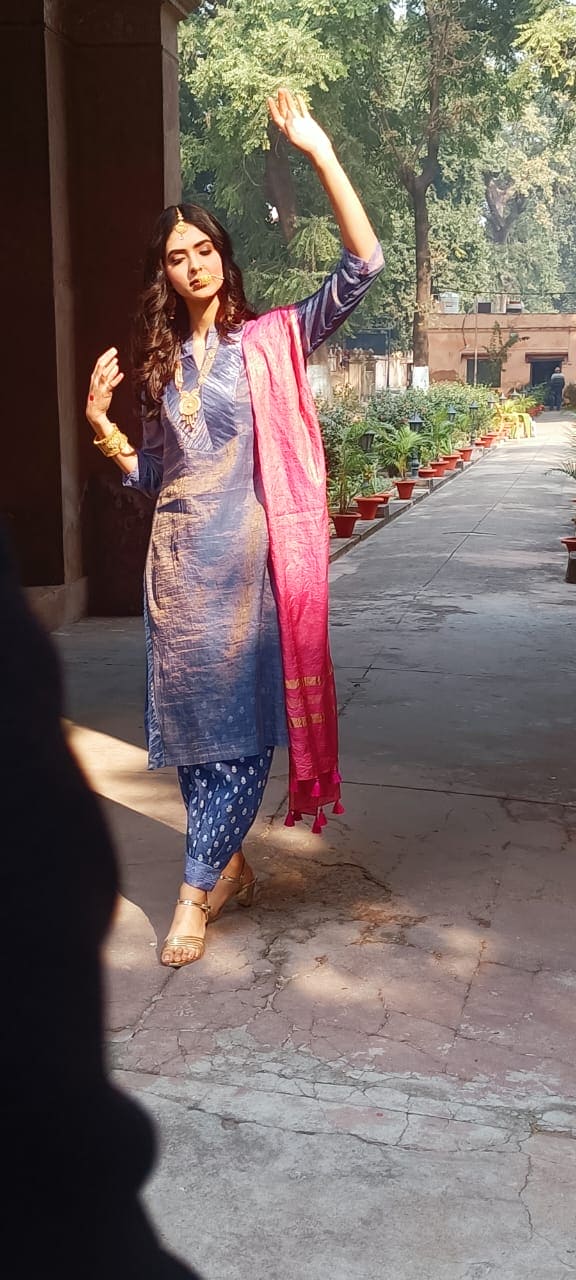 Blue Chanderi Stripes Women Kurta Set - Charkha TalesBlue Chanderi Stripes Women Kurta Set