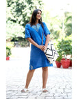 Blue Cotton Chikankari Dress. - Charkha TalesBlue Cotton Chikankari Dress.