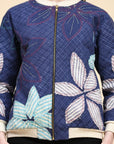 Blue Cotton Khadi Kantha Work Jacket - Charkha TalesBlue Cotton Khadi Kantha Work Jacket