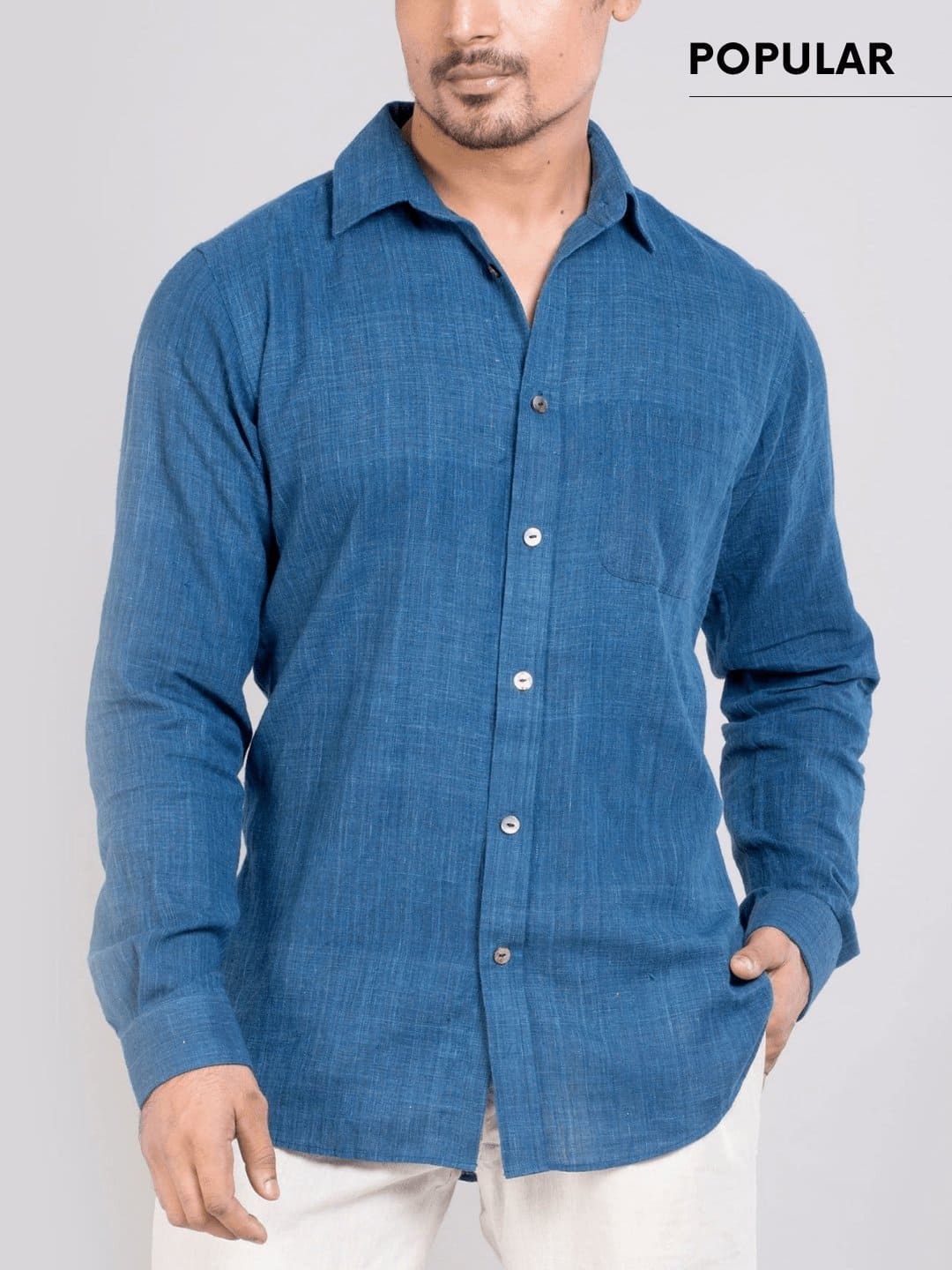 Blue Cotton Men Shirt - Charkha TalesBlue Cotton Men Shirt