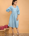 Blue Grey Chanderi Mukaish dress - Charkha TalesBlue Grey Chanderi Mukaish dress