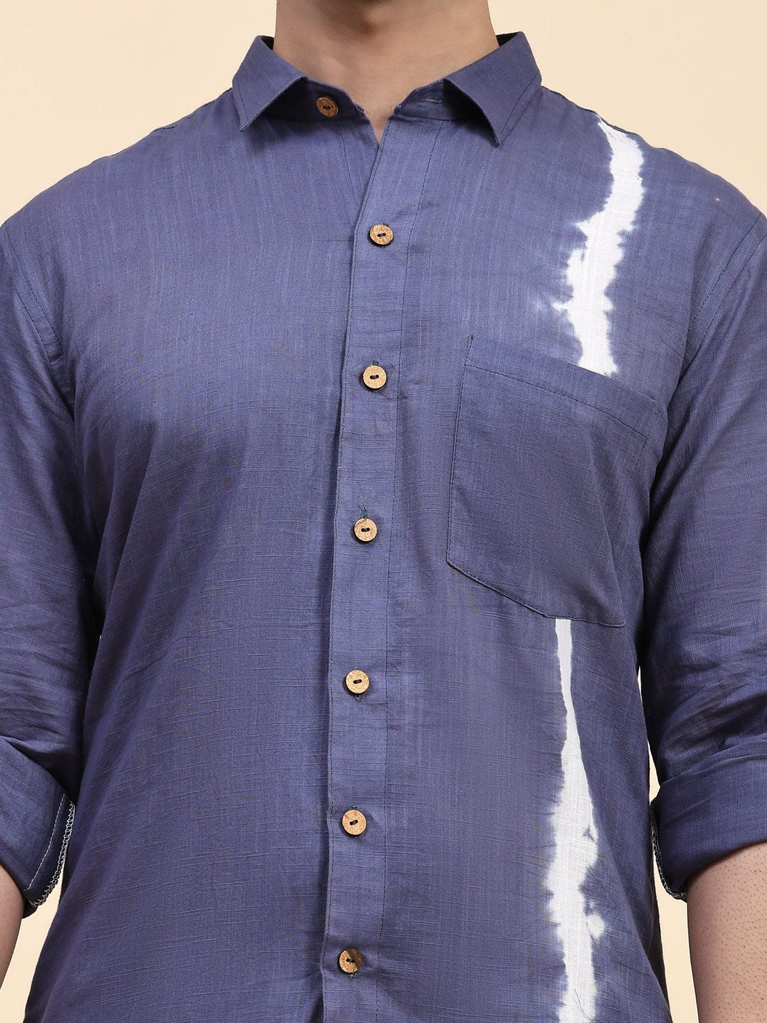 Blue Hand Dyed Cotton Men Shirt - Charkha TalesBlue Hand Dyed Cotton Men Shirt