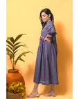 Blue Khadi-Check Boho Dress - Charkha TalesBlue Khadi-Check Boho Dress