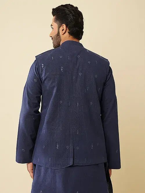 Blue Khadi Cotton Kurta with Jacket (Set of 2) - Charkha TalesBlue Khadi Cotton Kurta with Jacket (Set of 2)