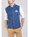 Blue Men Cotton Jacket - Charkha TalesBlue Men Cotton Jacket