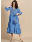 Blue Sanganeri Block Print Dress - Charkha TalesBlue Sanganeri Block Print Dress
