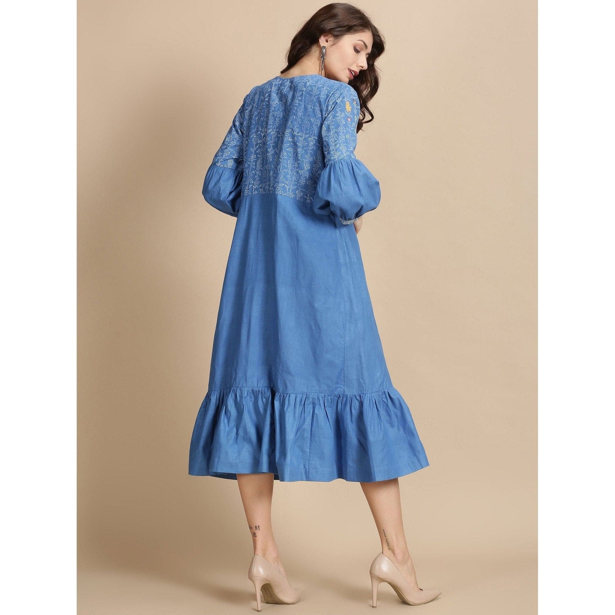 Blue Sanganeri Block Print Dress - Charkha TalesBlue Sanganeri Block Print Dress
