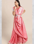 Blush Pink Embroidered Linen Saree. - Charkha TalesBlush Pink Embroidered Linen Saree.