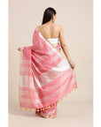 Blush Pink Embroidered Linen Saree. - Charkha TalesBlush Pink Embroidered Linen Saree.