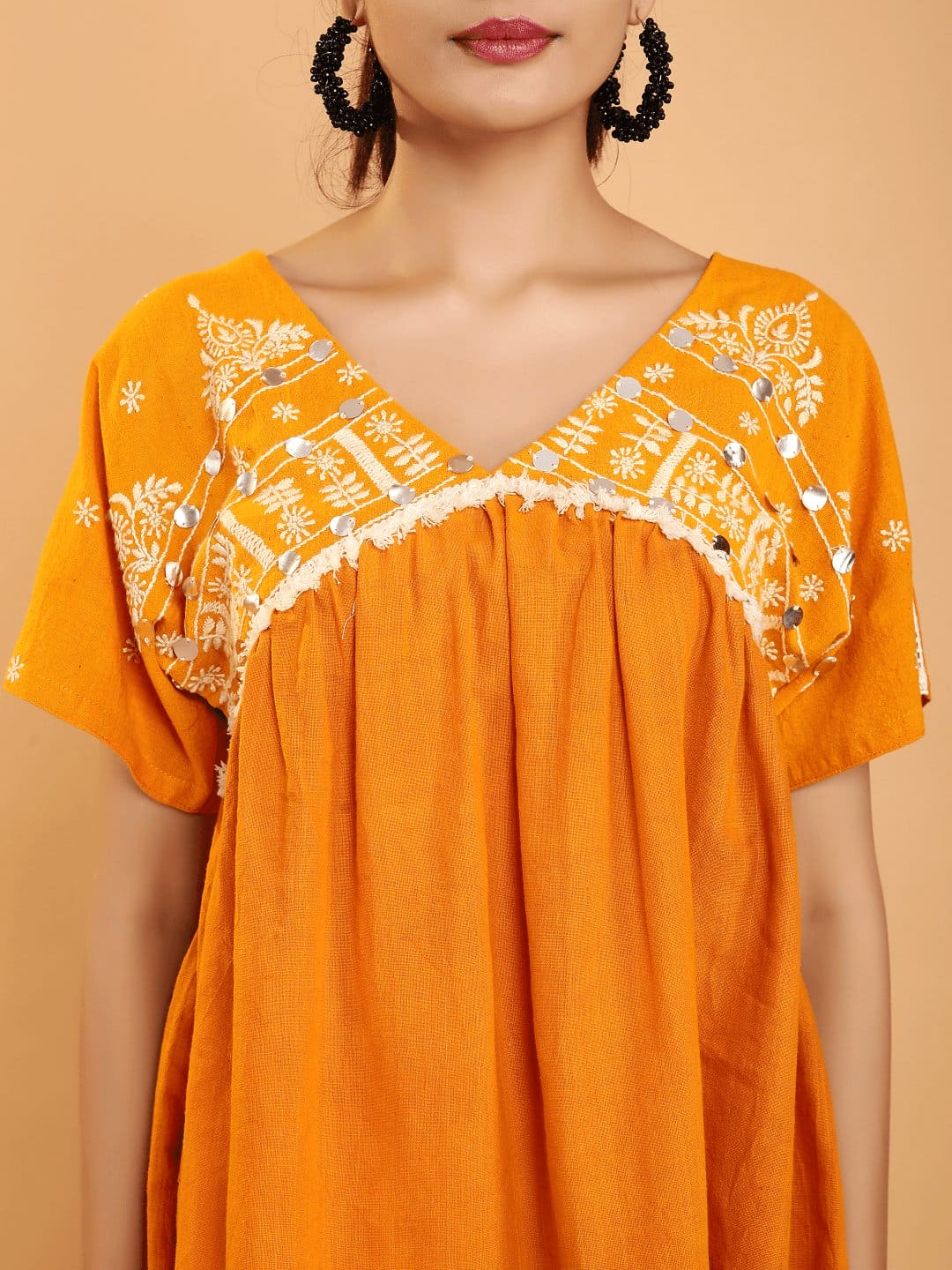 Boho Chikan Cotton Co - Ord Set - Mustard - Charkha TalesBoho Chikan Cotton Co - Ord Set - Mustard