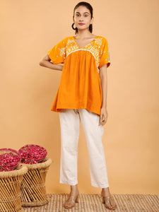 Boho Chikan Cotton Co-Ord Set - Mustard