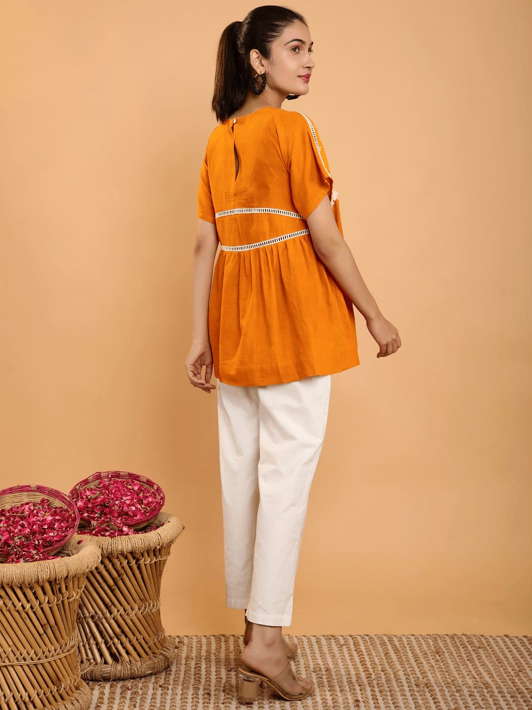 Boho Chikan Cotton Co - Ord Set - Mustard - Charkha TalesBoho Chikan Cotton Co - Ord Set - Mustard