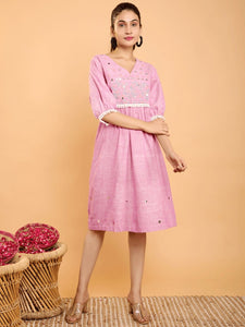 Boho Chikankari A- line Dress - Lavender