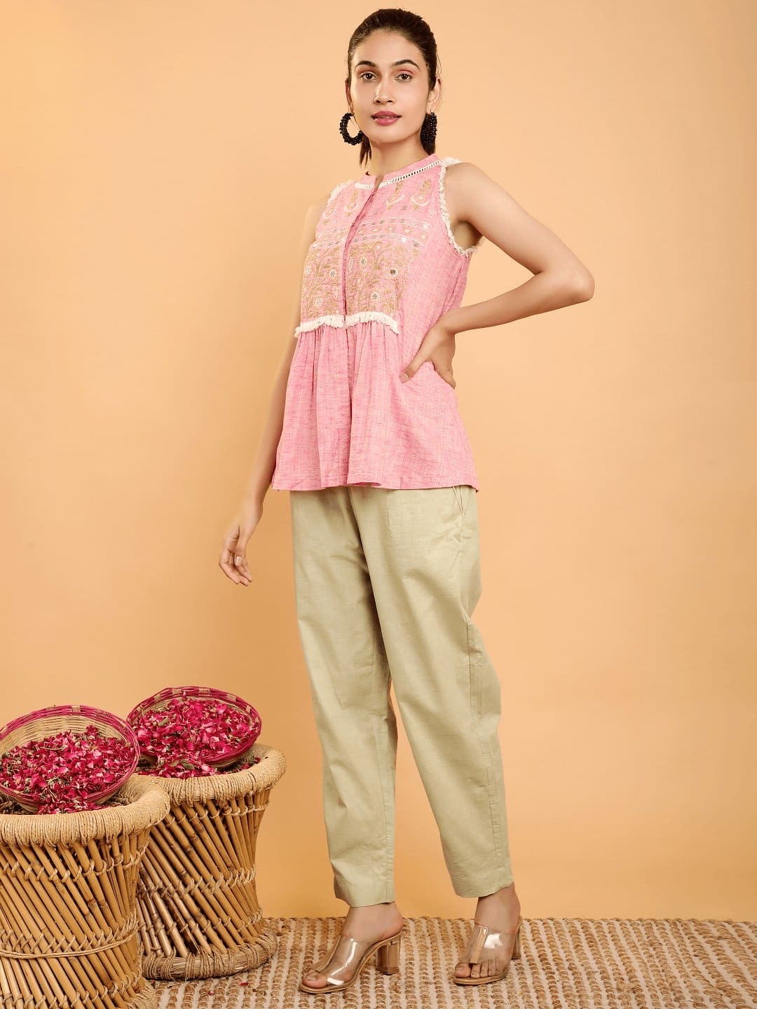 Boho Chikankari Co - Ord Set - Pink - Charkha TalesBoho Chikankari Co - Ord Set - Pink