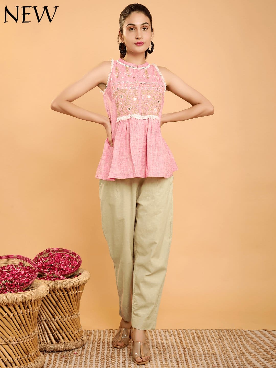 Boho Chikankari Co - Ord Set - Pink - Charkha TalesBoho Chikankari Co - Ord Set - Pink