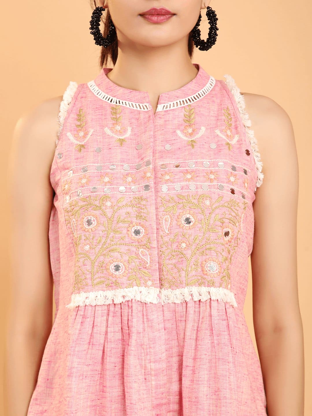 Boho Chikankari Co - Ord Set - Pink - Charkha TalesBoho Chikankari Co - Ord Set - Pink