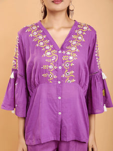 Boho Chikankari Co-ord Set - Purple