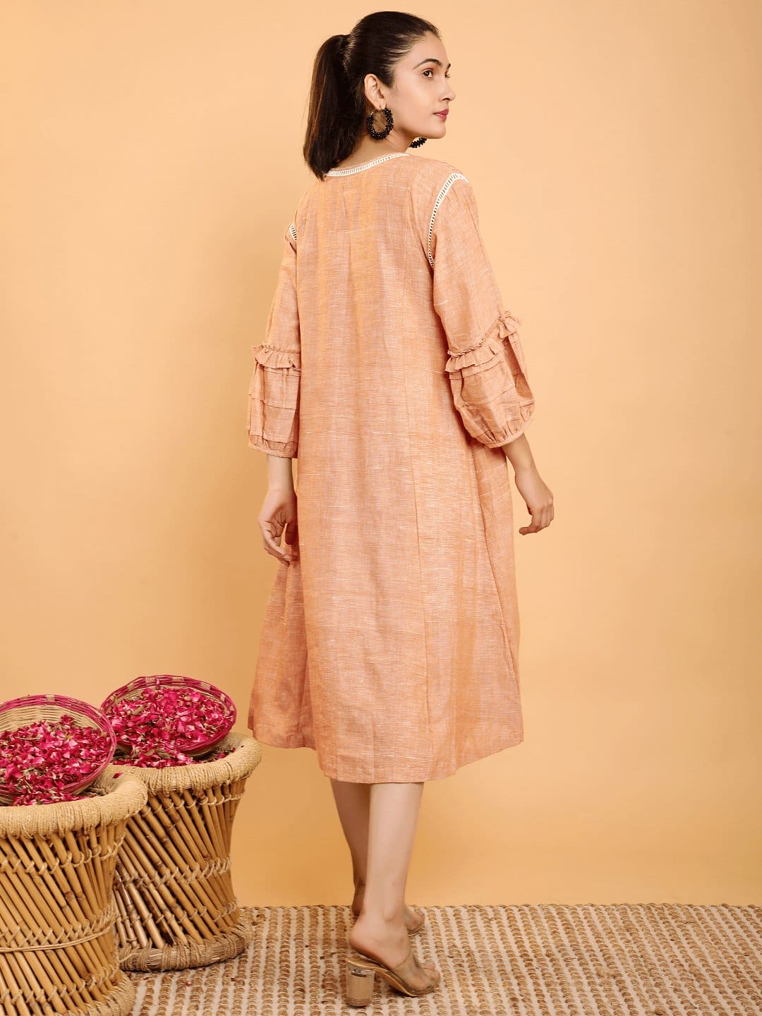 Beige Boho Chikankari Cotton Dress | Handmade India Charkha Tales Beige Boho Chikankari Cotton Dress | Handmade India Charkha Tales