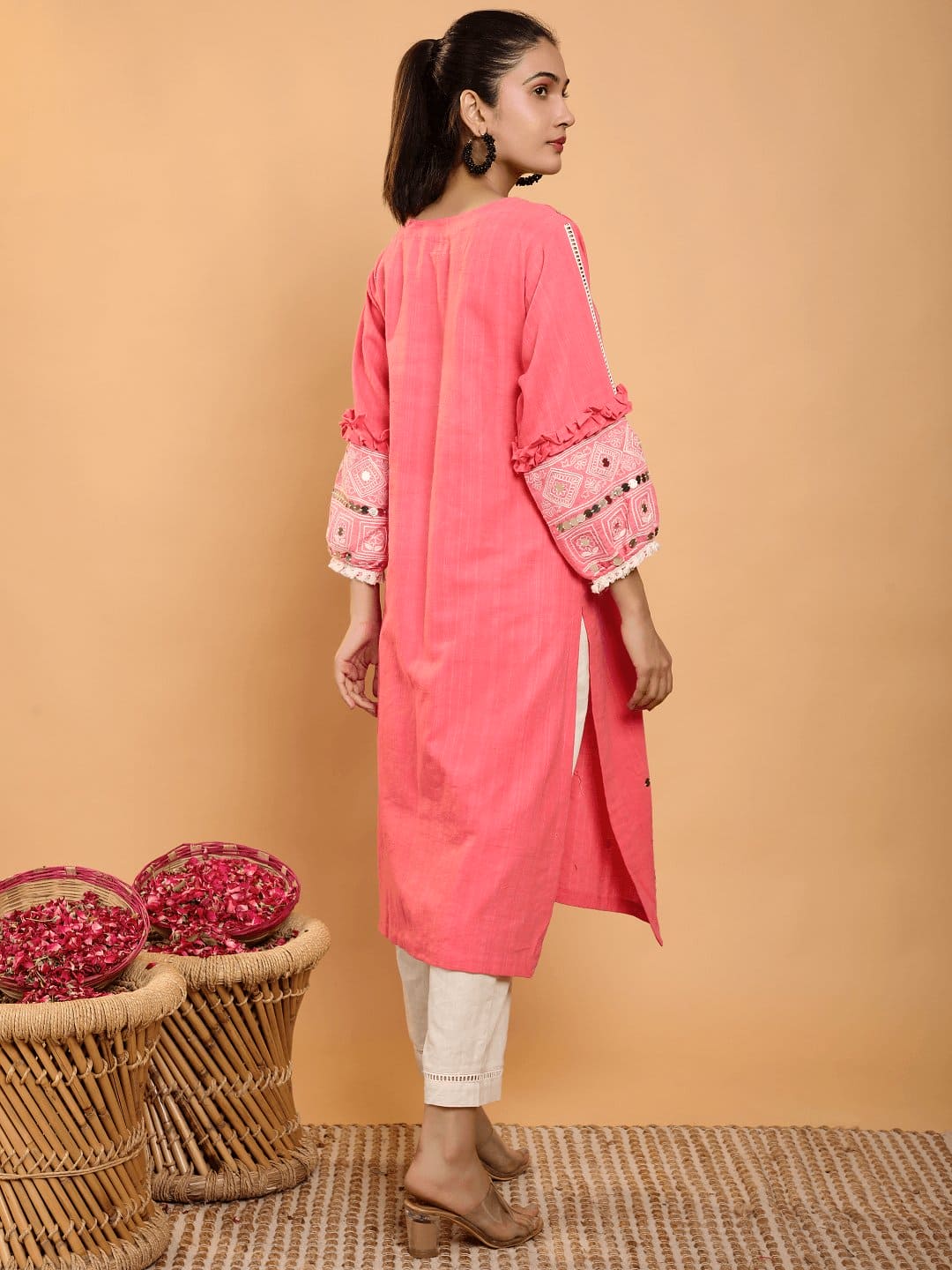 Boho Chikankari Women Kurta Set - Rosy Pink - Charkha TalesBoho Chikankari Women Kurta Set - Rosy Pink