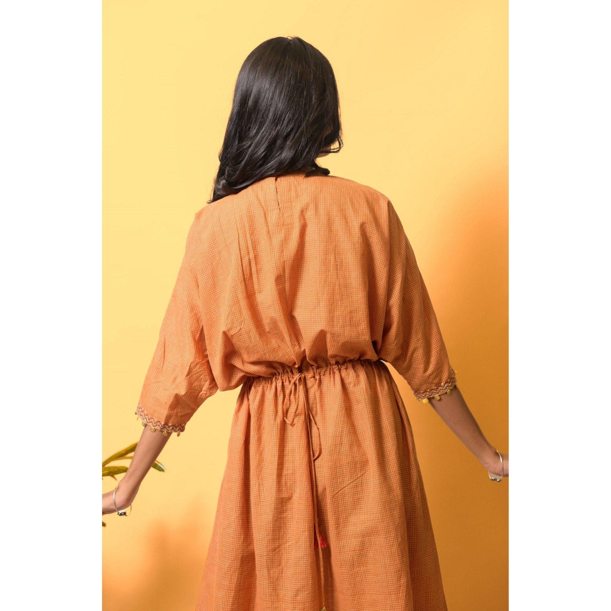 Boho Embroidered Belt Kaftaan - Mustard - Charkha TalesBoho Embroidered Belt Kaftaan - Mustard