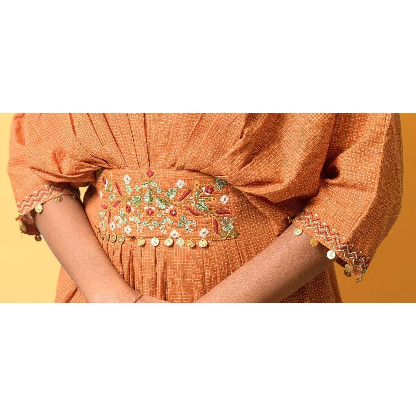 Boho Embroidered Belt Kaftaan - Mustard - Charkha TalesBoho Embroidered Belt Kaftaan - Mustard