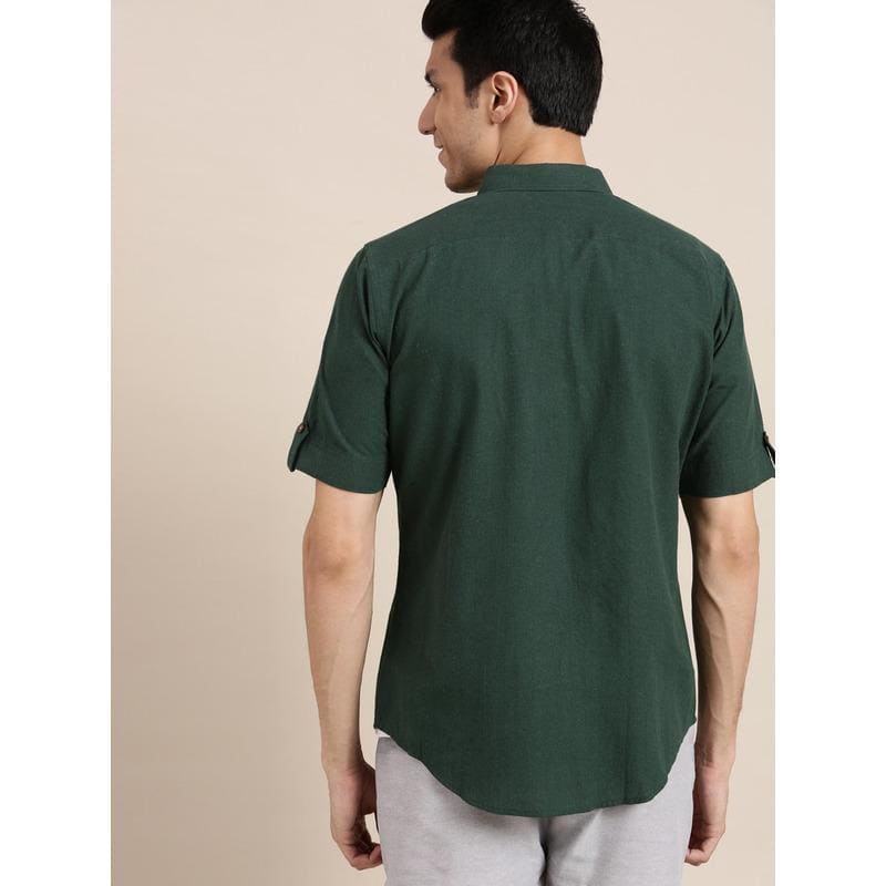 Bottle Green Cotton Shirt - Charkha TalesBottle Green Cotton Shirt
