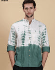 Bottle Green Men Tie Dye Cotton Shirt - Charkha TalesBottle Green Men Tie Dye Cotton Shirt