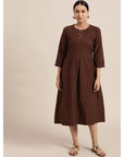 Brown block Print Cotton Dress - Charkha TalesBrown block Print Cotton Dress