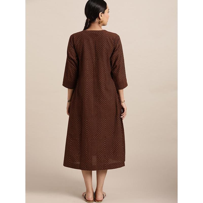 Brown block Print Cotton Dress - Charkha TalesBrown block Print Cotton Dress